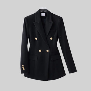 Women's Polyester Notched Full Sleeves Double Breasted Blazer