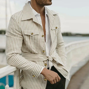 Men's Turn-Down Collar Long Sleeve Single Breasted Striped Blazers