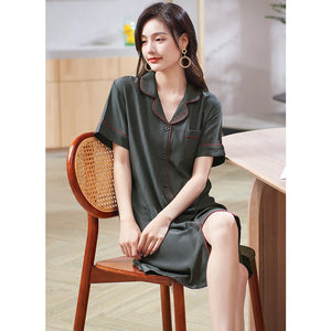 Women's Polyester V-Neck Short Sleeves Nightgown Sleepwear Dress