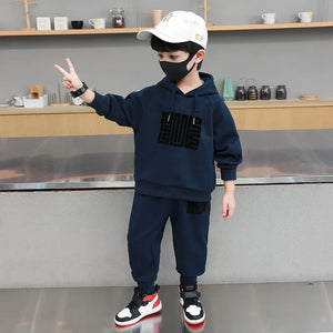 Kid's Boy Cotton Hooded Full Sleeves Pullover Printed Trendy Suit