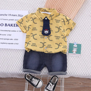 Baby's Boy Cotton Short Sleeves Printed Pattern Two-Piece Suit
