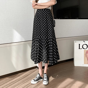 Women's Polyester Elastic Waist Dotted Pattern Casual Wear Skirts