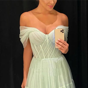 Women's Polyester Sweetheart Neck Off-Shoulder Evening Prom Dress