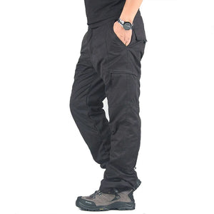 Men's Polyester Mid Waist Zipper Fly Closure Multi Pocket Trousers
