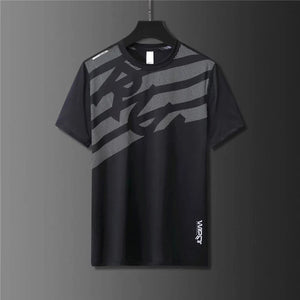 Men's Polyester O-Neck Short Sleeve Printed Pattern Gym T-Shirt