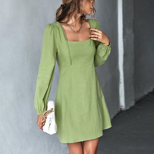 Women's Polyester Long Sleeve Plain Pattern Pullover Mini Dress