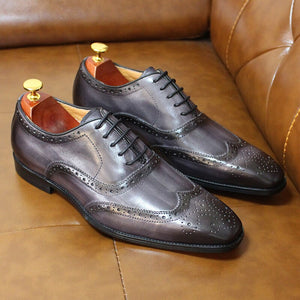 Men's Genuine Leather Pointed Toe Lace-up Closure Wedding Shoes