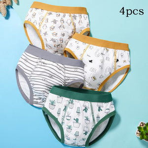 Kid's Boy 4Pcs Cotton Breathable Printed Pattern Underwear Briefs