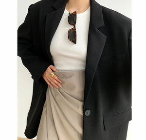 Women's Notched Collar Full Sleeves Single Button Casual Blazer