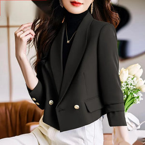 Women's Polyester Lapel Collar Full Sleeve Double Breasted Blazer