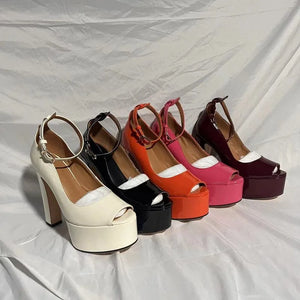 Women's Patent Leather Peep Toe Buckle Strap Closure Sandals