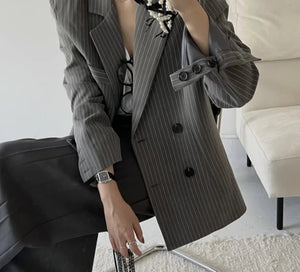Women's Notched Collar Full Sleeves Double Breasted Vintage Blazer