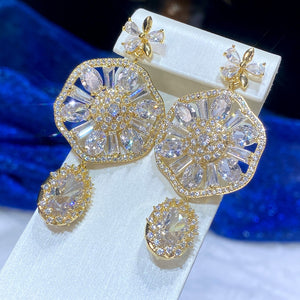 Women's Copper Cubic Zirconia Round Classic Drop Wedding Earrings