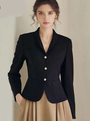 Women's V-Neck Polyester Full Sleeves Single Breasted Solid Blazer
