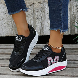 Women's Cotton Round Toe Lace-up Closure Breathable Sneakers