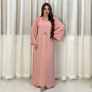Women's Arabian Polyester Full Sleeve Rhinestone Pattern Dress