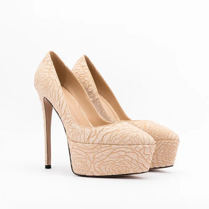 Women's Jacquard Fabric Pointed Toe Slip-On Closure High Heel Shoes