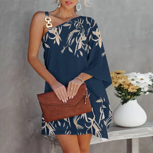 Women's Polyester Pullover One-Shoulder Printed Party Dress