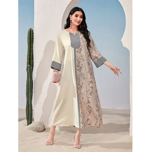 Women's Arabian Polyester Full Sleeve Patchwork Pattern Dress