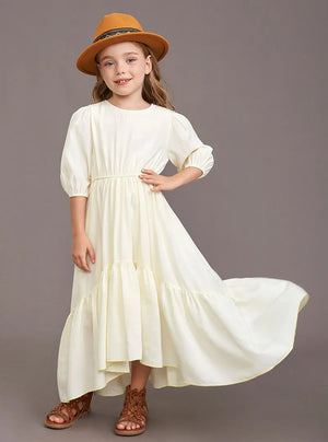 Kid Girl's O-Neck Polyester Short Sleeves Plain Pattern Dress