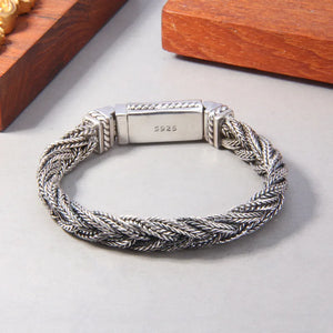 Men's 100% 925 Sterling Silver Geometric Pattern Vintage Bracelet