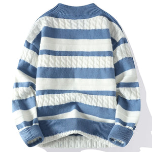 Men's Polyester Full Sleeve Striped Pattern Pullover Casual Sweater