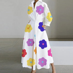 Women's Polyester V-Neck Single Breasted Floral Pattern Dress
