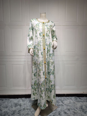 Women's Arabian Polyester O-Neck Full Sleeves Printed Dress