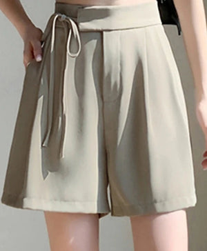 Women's Polyester High Waist Zipper Fly Casual Plain Shorts
