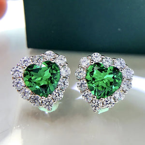 Women's 100% 925 Sterling Silver Emerald Heart Shaped Earrings