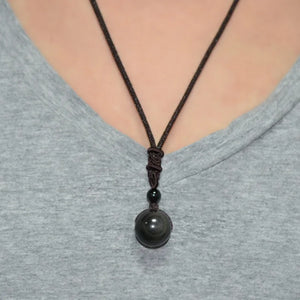 Men's Natural Stone Obsidian Round Shaped Classic Necklace
