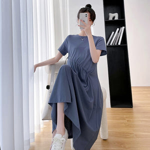 Women's Polyester Boat Neck Short Sleeves Casual Maternity Dress