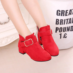 Kid's Flock Pointed Toe Zipper Closure Solid Pattern Classic Boots