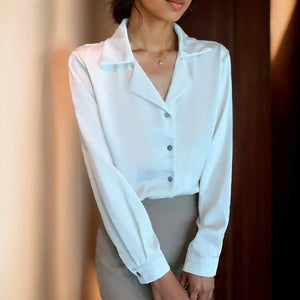 Women's Notched Collar Polyester Single Breasted Casual Blouses