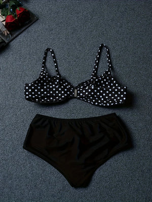 Women's Polyester High Waist Swimwear Dotted Pattern Bikini Set