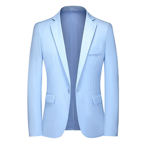 Men's Polyester Full Sleeve Single Button Closure Solid Blazers