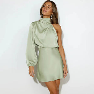 Women's Polyester Turtleneck Long Sleeves Plain Cocktail Dress