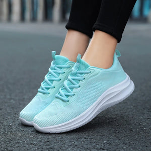 Women's Mesh Round Toe Lace-up Closure Breathable Sport Shoes
