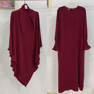 Women's Arabian Polyester Full Sleeves Solid Pattern Casual Dress