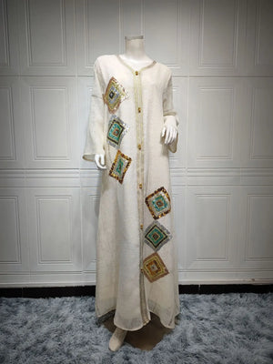 Women's Arabian Polyester Full Sleeve Sequin Pattern Elegant Dress