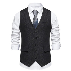 Men's Polyester V-Neck Sleeveless Single Breasted Formal Vests
