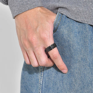 Men's 100% Stainless Steel Geometric Pattern Black Wedding Ring