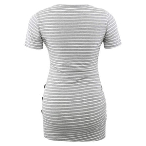Women's O-Neck Short Sleeve Stripe Pattern Maternity Wear T-Shirt