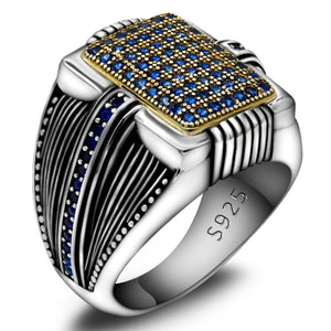 Men's 100% 925 Silver Zircon Geometric Pattern Vintage Ring