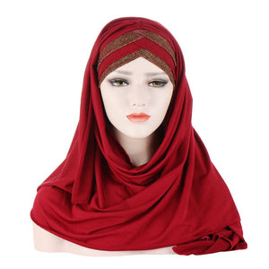 Women's Arabian Polyester Headwear Glitter Pattern Trendy Hijabs