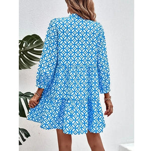 Women's Polyester V-Neck Long Sleeves Printed Pattern Dress