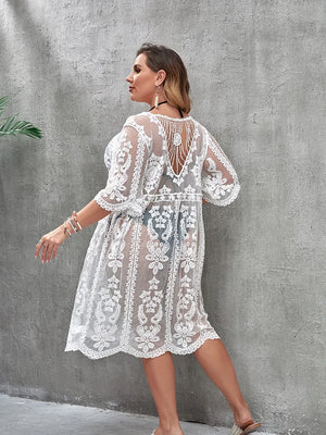 Women's Rayon Full Sleeve Patchwork Trendy Sexy Beach Cover Up