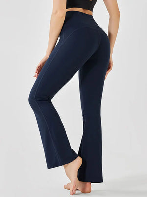 Women's Nylon High Elastic Waist Solid Pattern Fitness Trousers