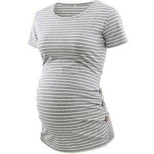 Women's O-Neck Short Sleeve Stripe Pattern Maternity Wear T-Shirt