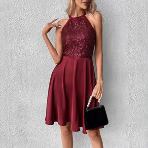 Women's Polyester O-Neck Sleeveless Sequined Pattern Party Dress